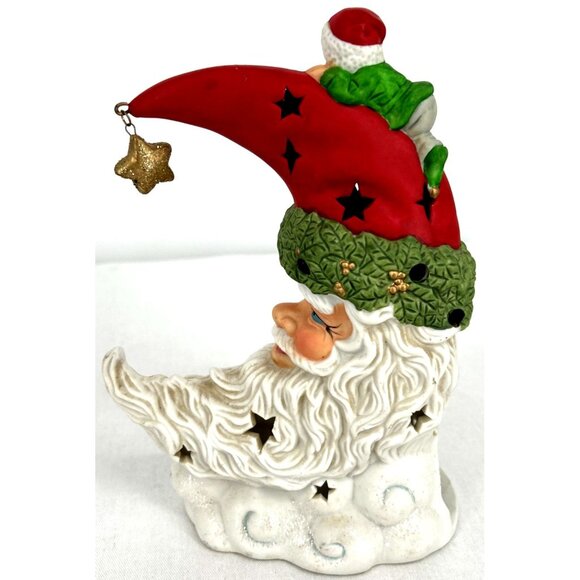 Santa Claus Tealight Holder Ceramic Holiday Christmas Moon Elves 9" Vintage - Picture 5 of 9